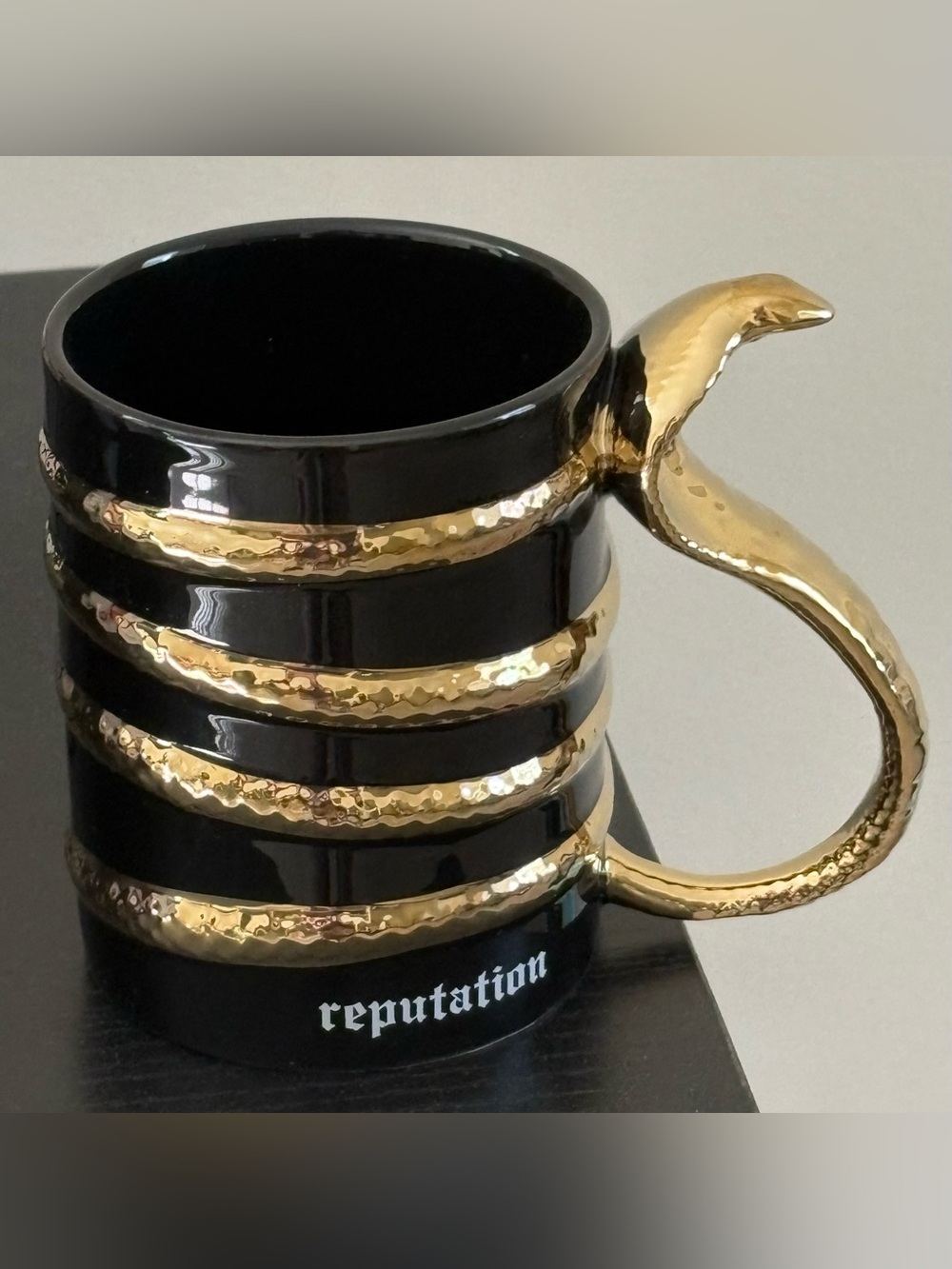 Taylor Swift Black and Gold Ceramic Mug with Decorative Handle Reputation